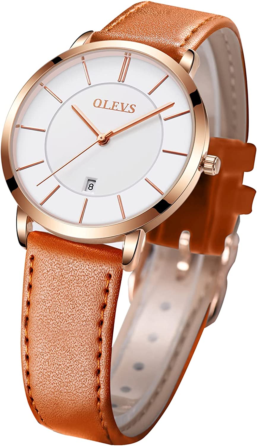 OLEVS Women's Watches for Ladies Female Wrist Watch Leather Band Waterproof Thin Minimalist Casual Simple Dress Quartz Analog with Date Calendar - Image 1
